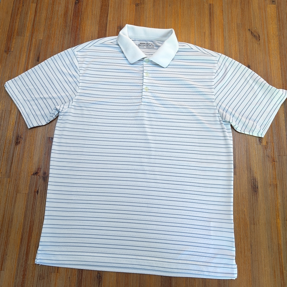 Nike Golf Men's Polo Shirt - White and Blue Stripes